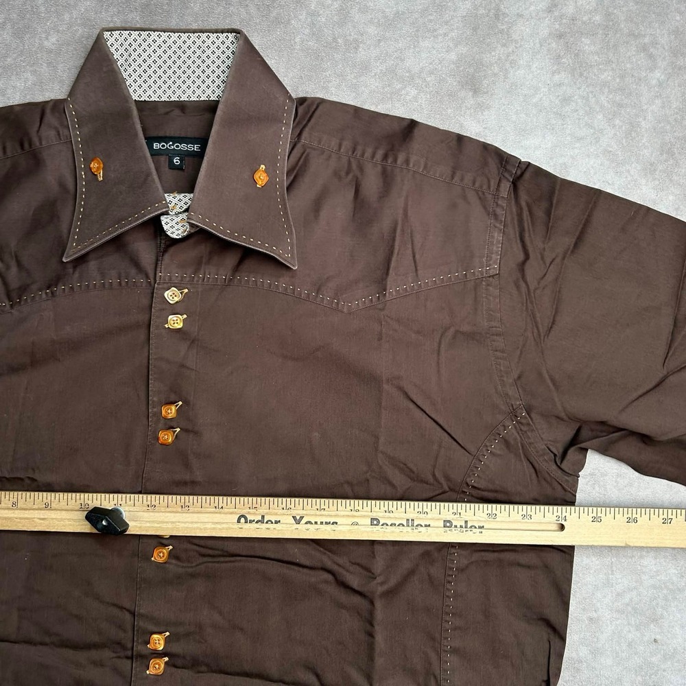 Bogosse Mens Brown Western Square Button Down Shirt Long Sleeve Cotton Sz 6 2XL - Picture 5 of 7